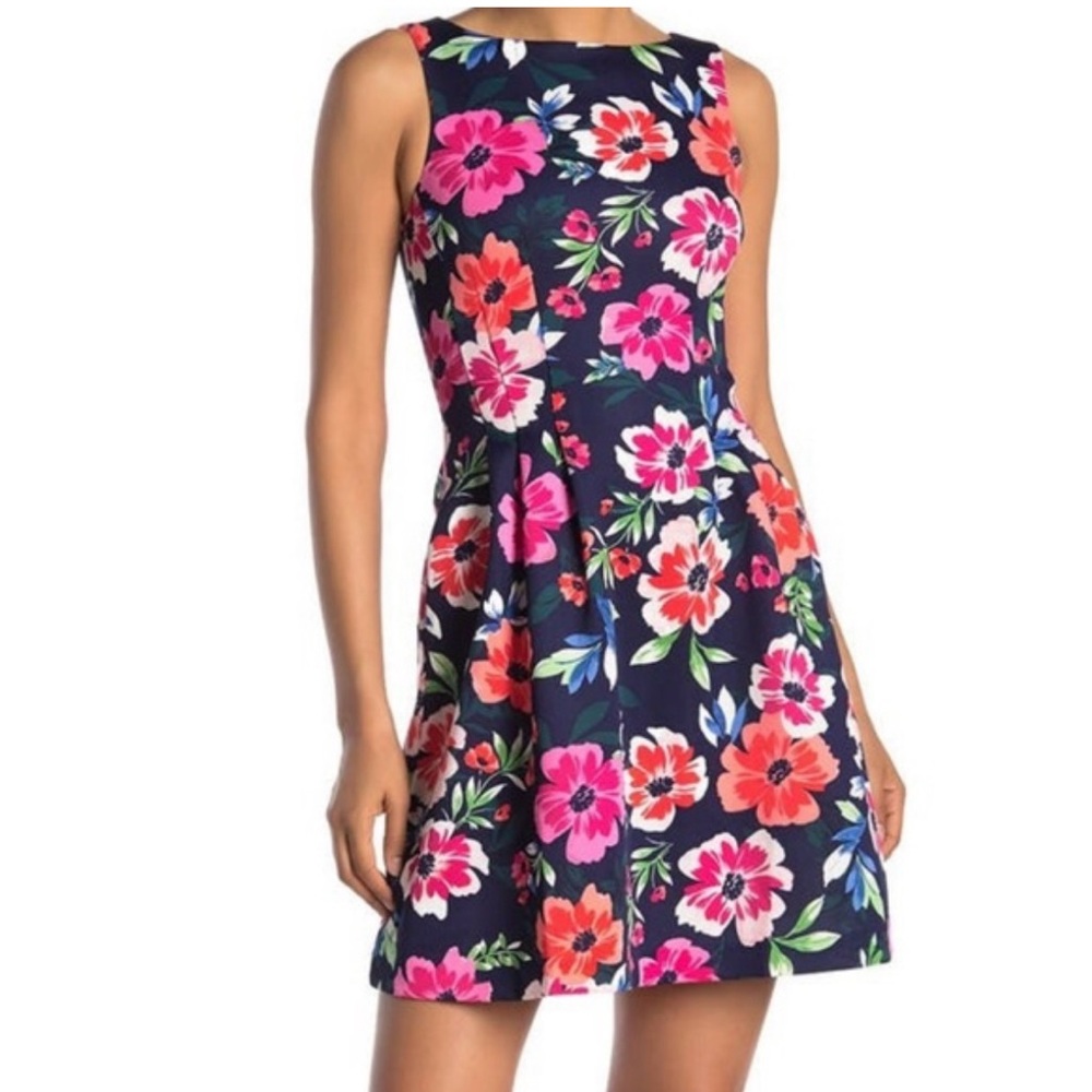 Floral Sleeveless Scuba Fit and Flare Dress